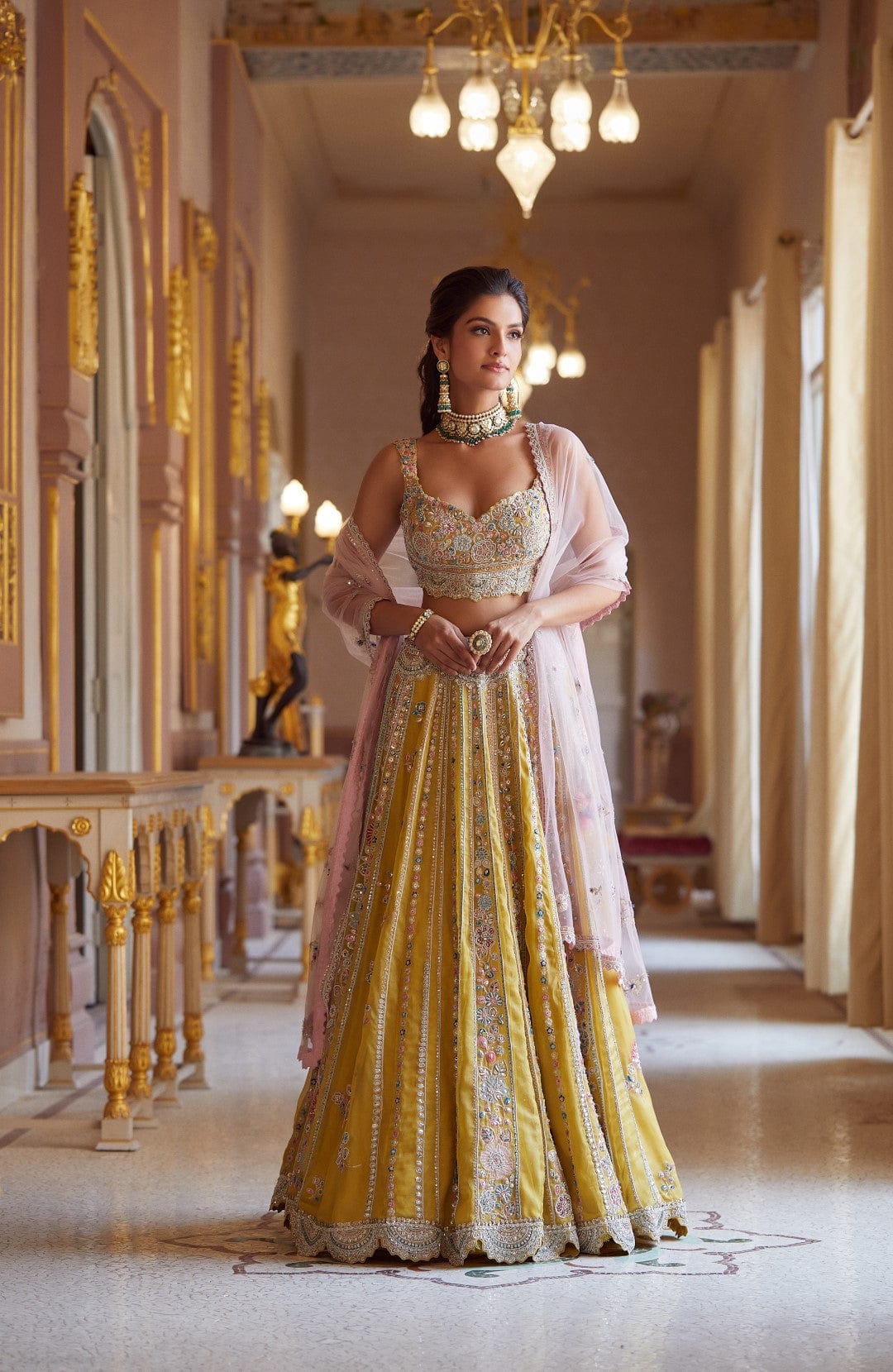 Honey Gold Embroidered Organza Lehenga