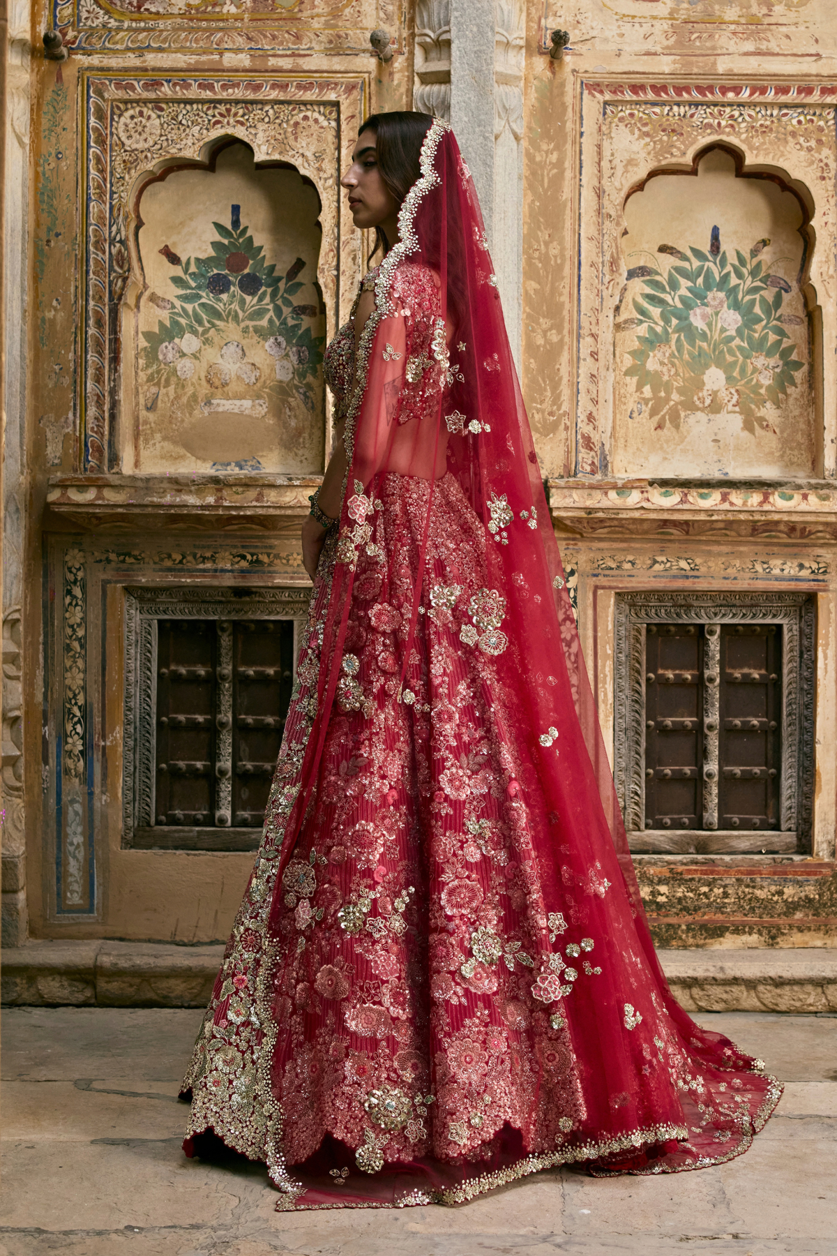 Deep Berry Blossom Bridal Lehenga Set