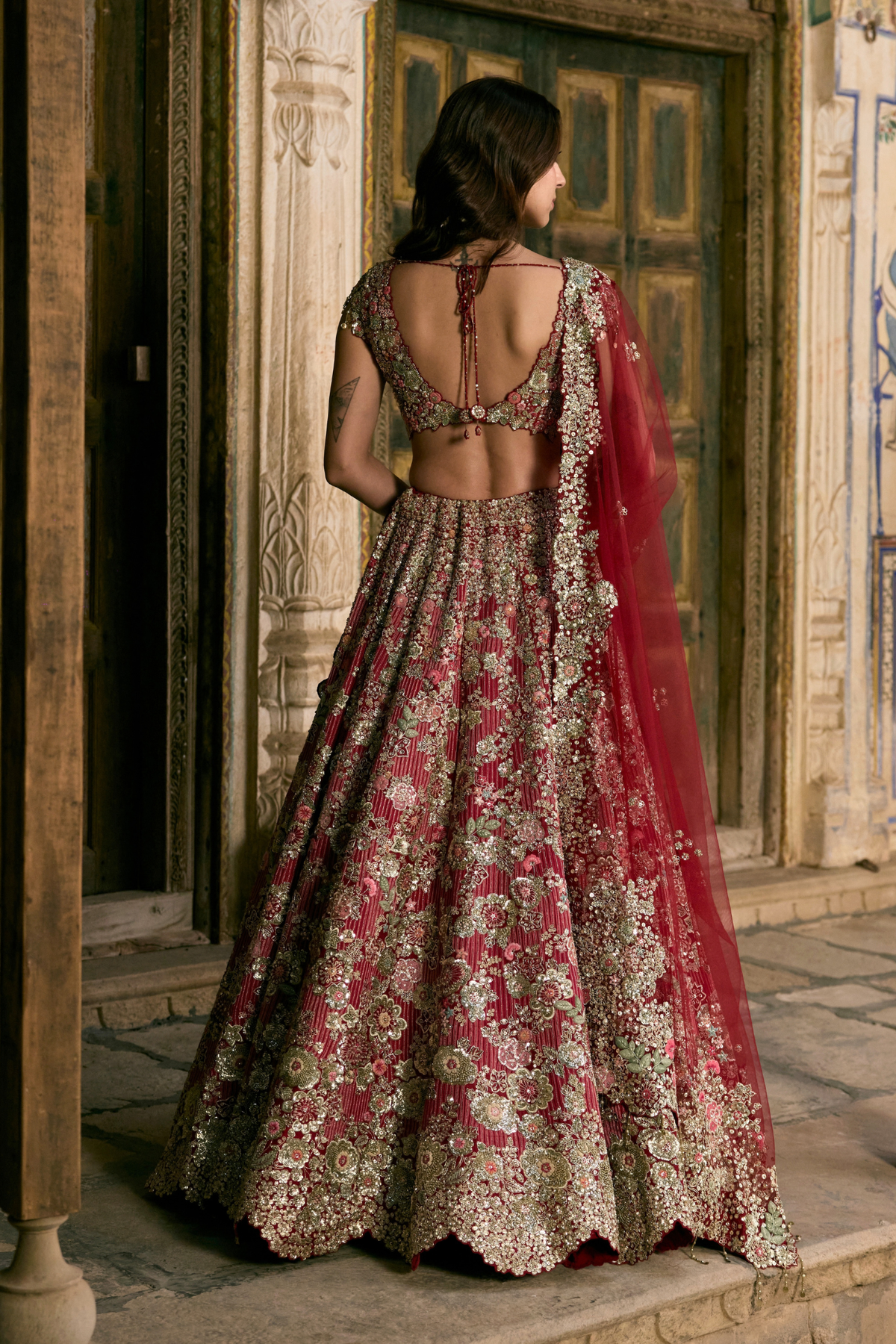 Deep Berry Blossom Bridal Lehenga Set
