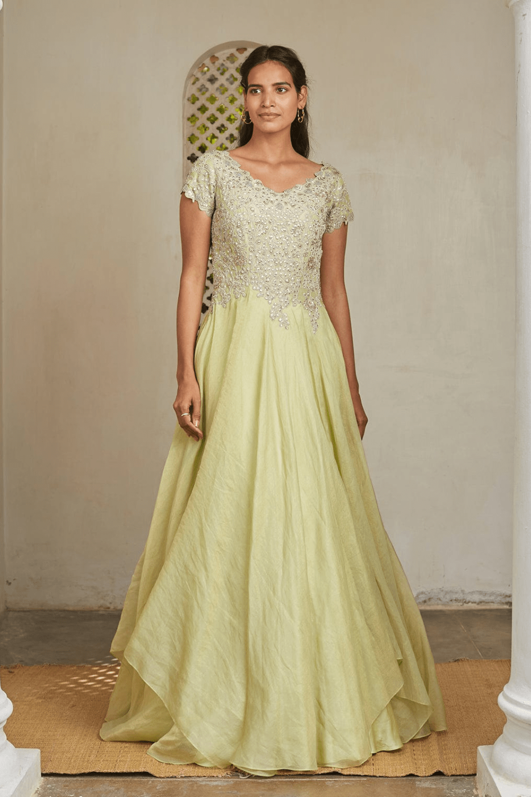 Mist Green Embroidered Gown