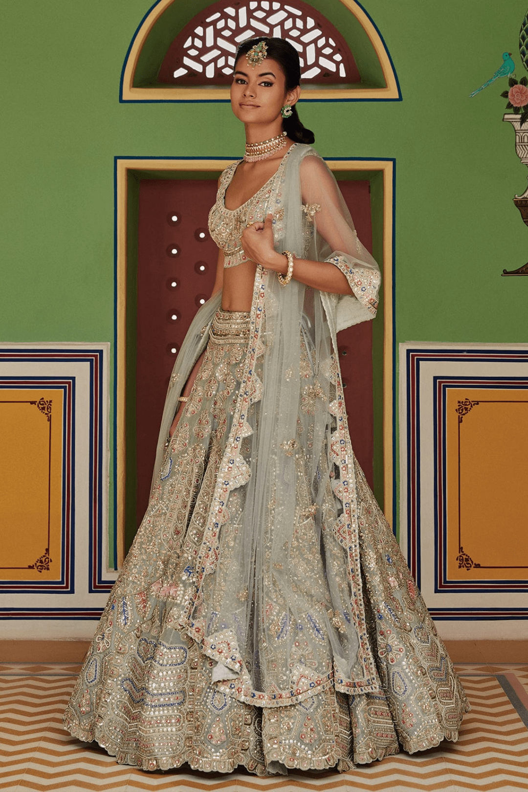 Teal Embroidered Lehenga with Dupatta
