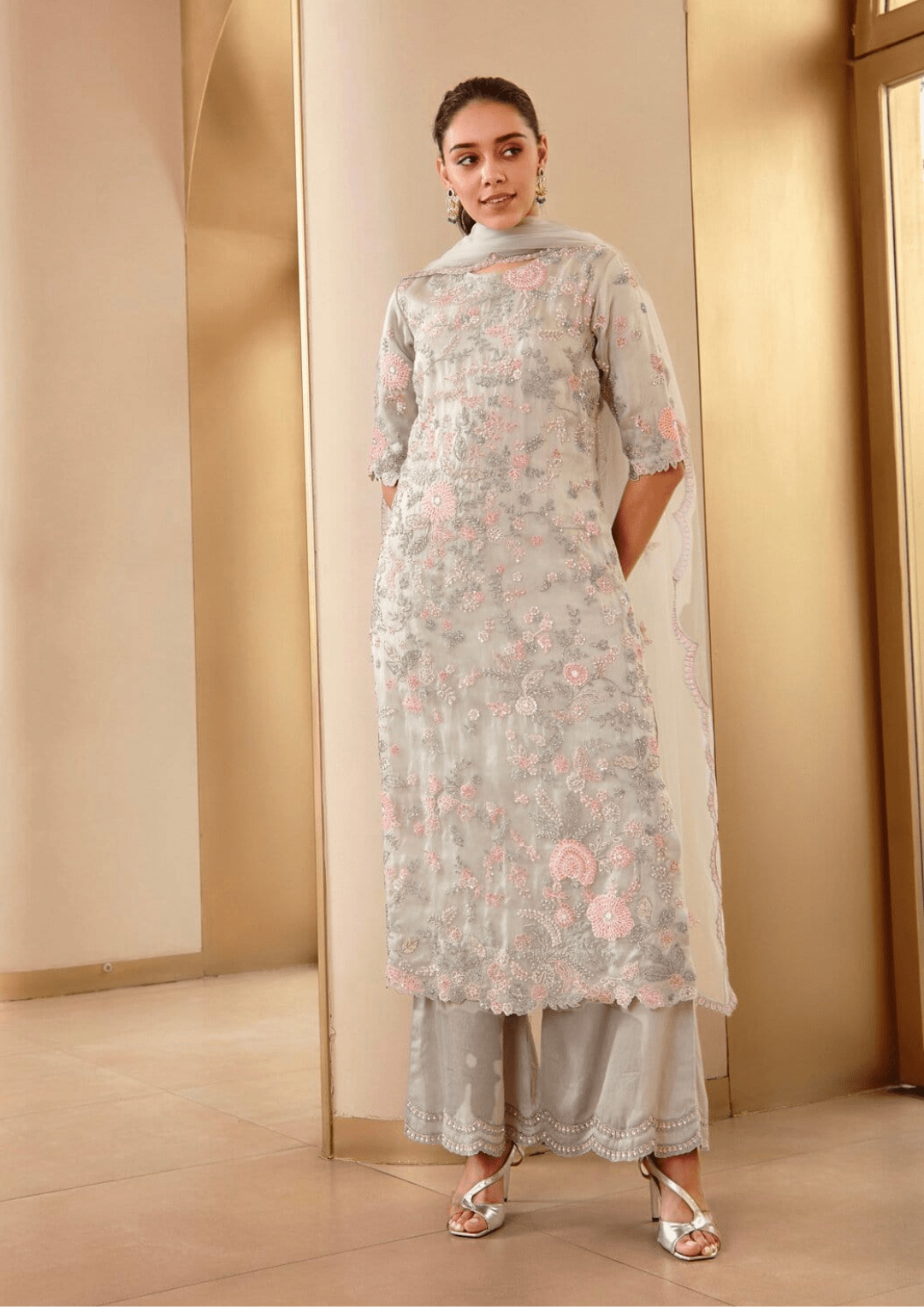 Grey Embroidered Suit