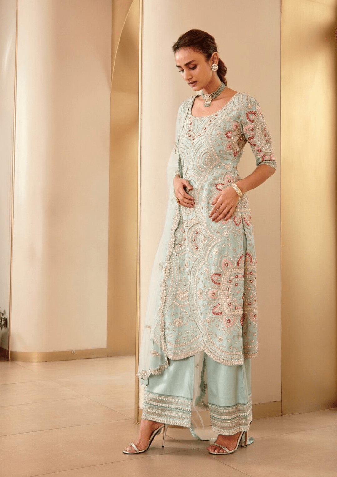 Teal Embroidered Suit