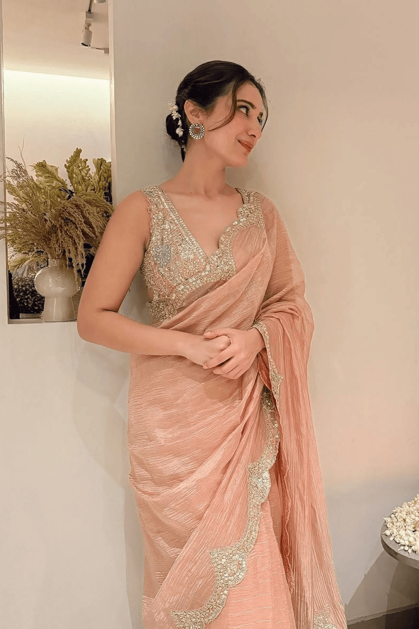 SALMON PEACH TISSUE SAREE
