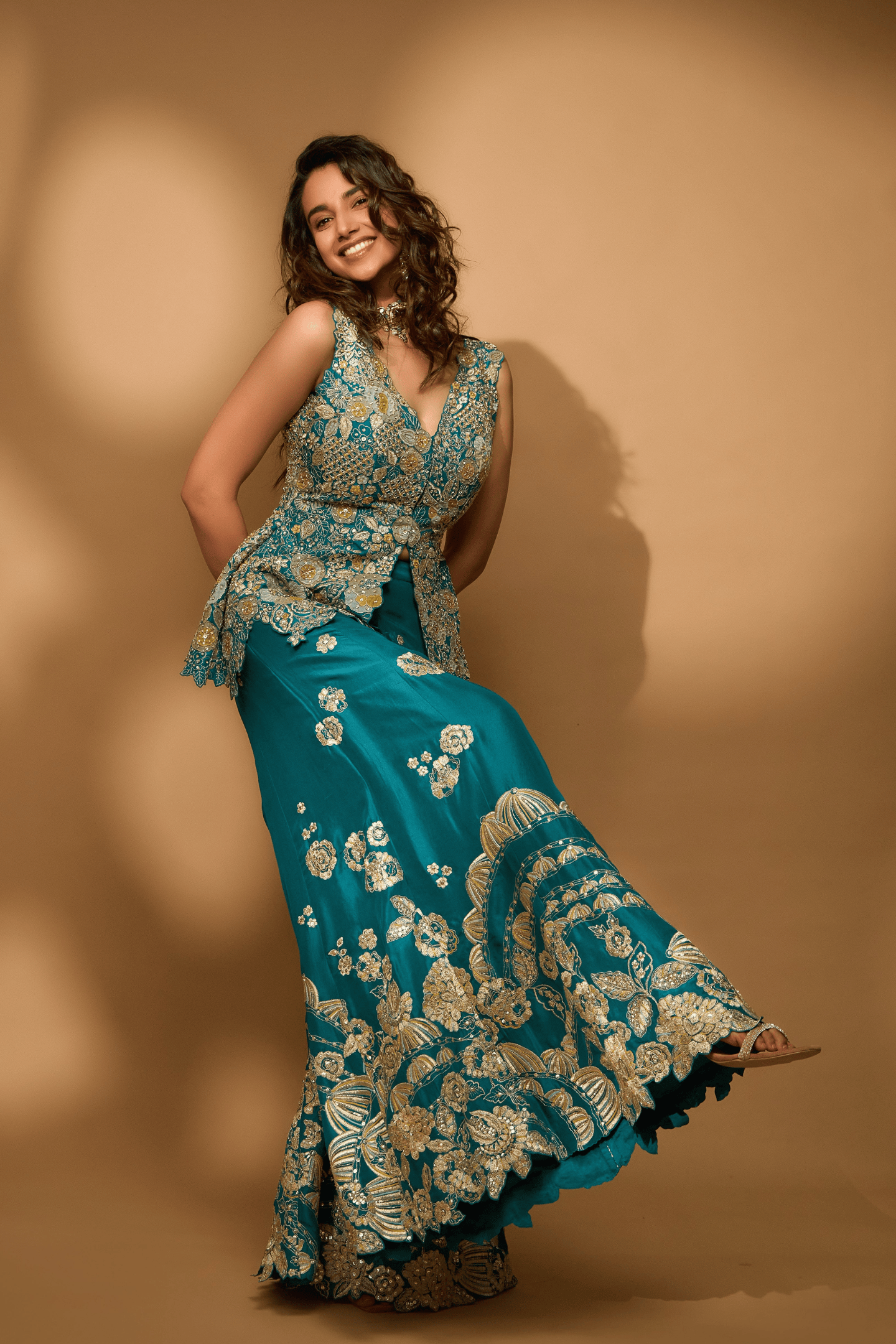 Pine Green Peplum Garara Set
