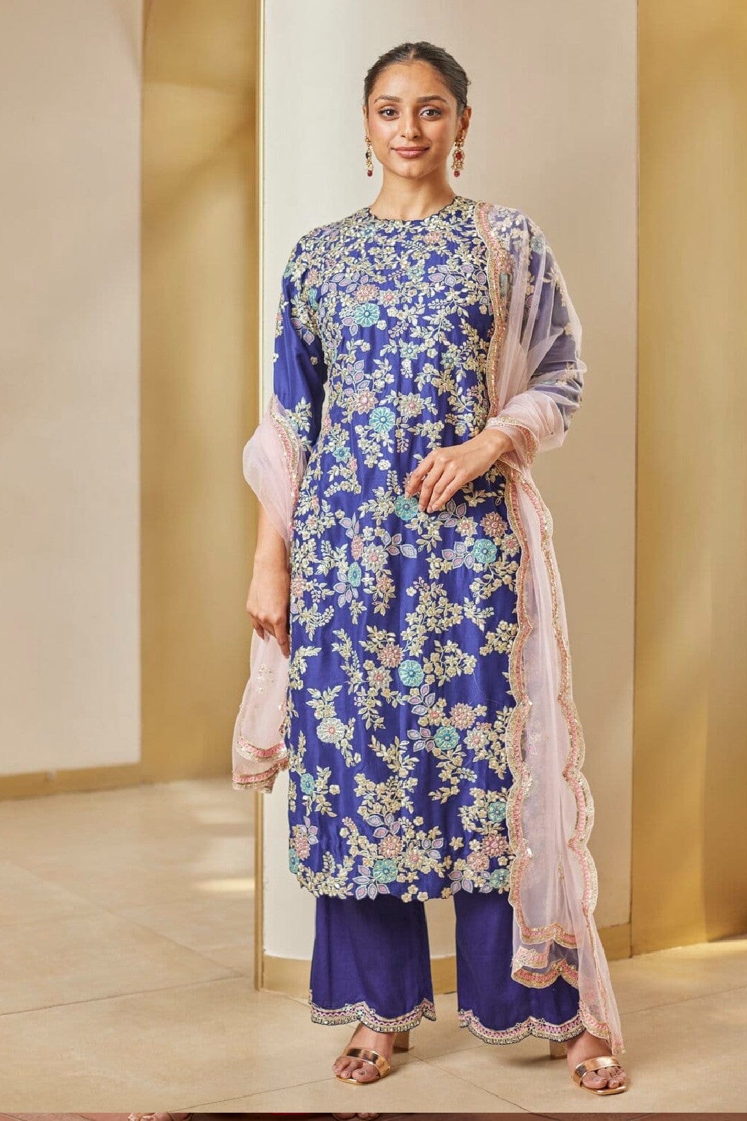 Navy Blue Embroidered Suit
