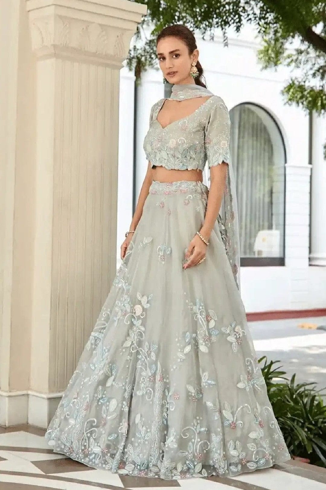 Grey Colored Lehenga Set