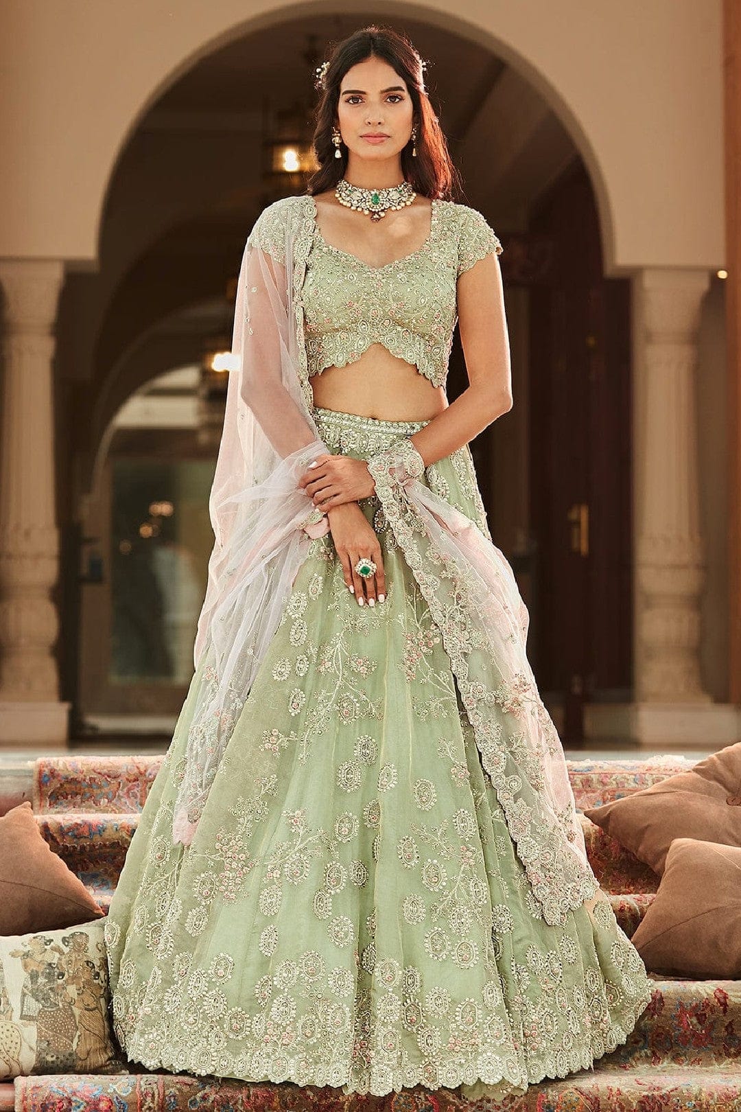 Frost Blue Embroidered Lehenga Set