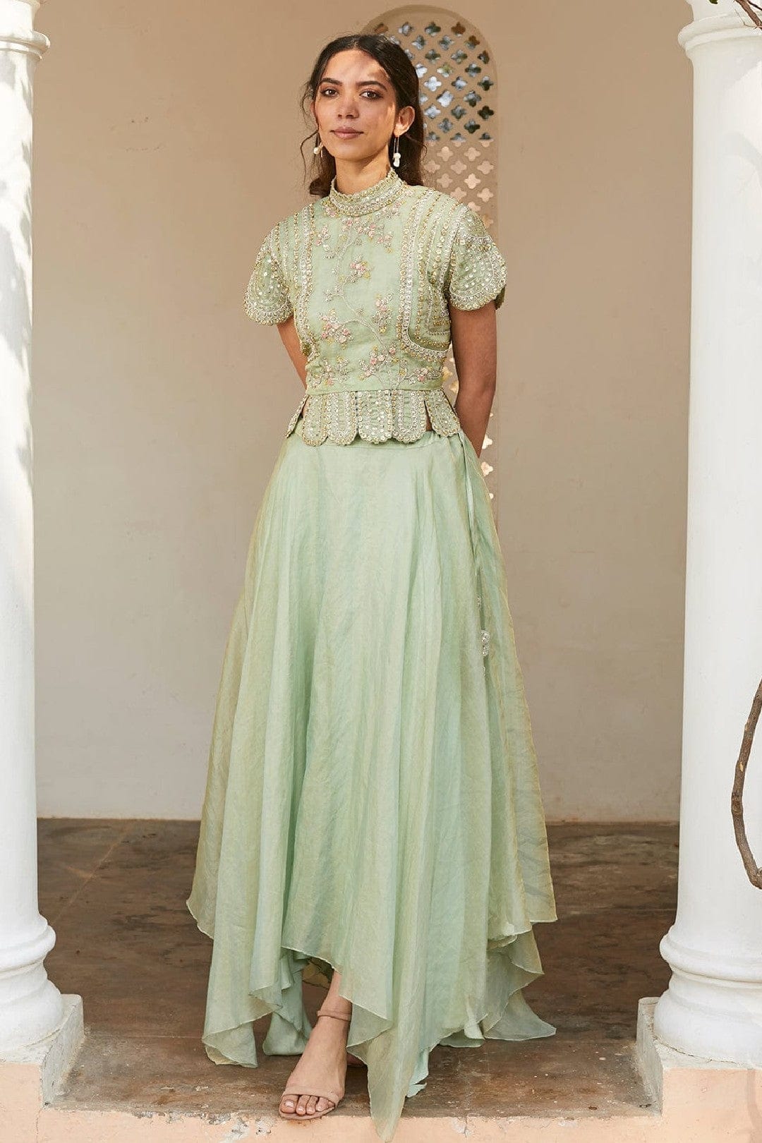Frost Blue Optical Embroidered Top and Skirt