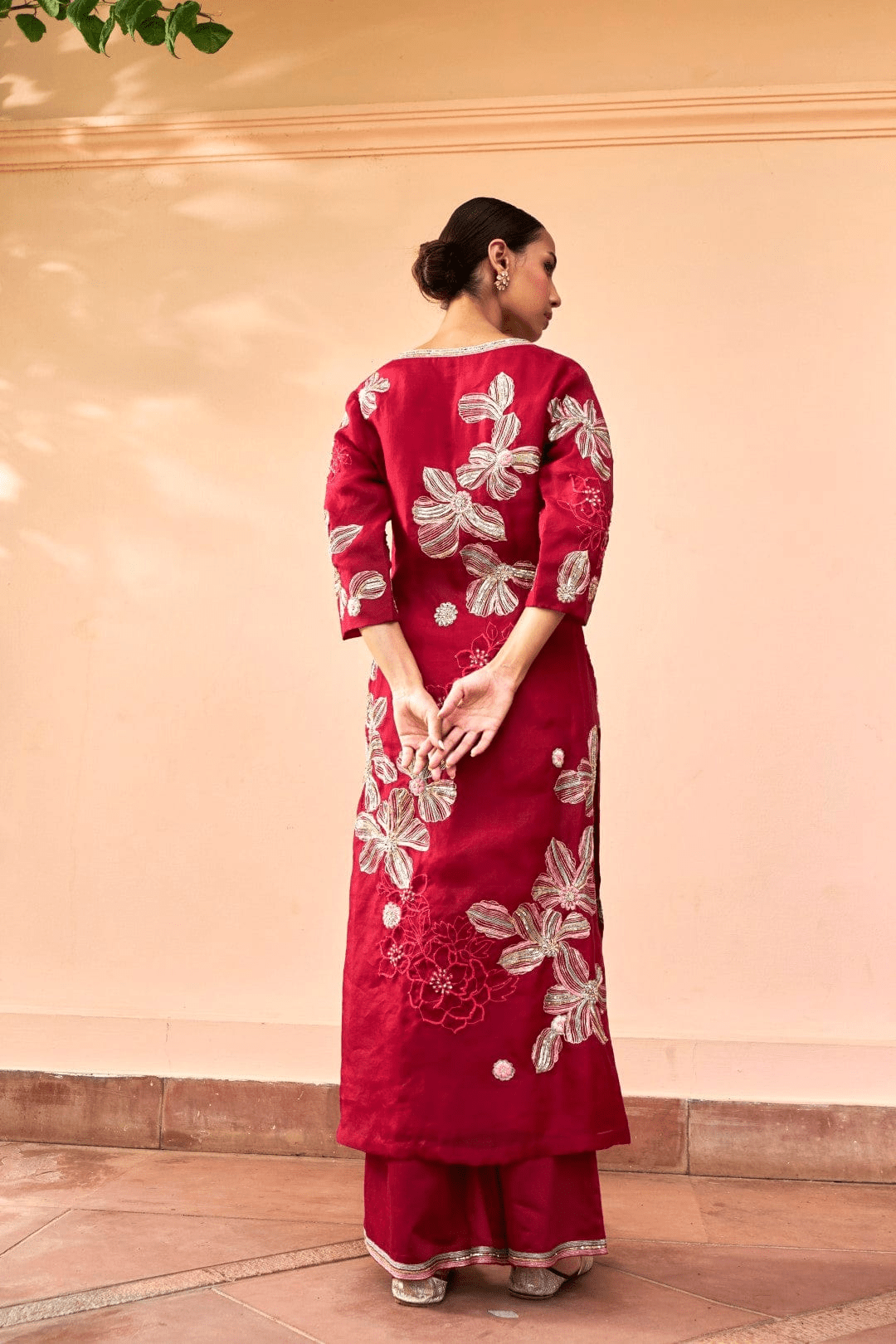 Cherry Red Embroidered Straight Kurta Set