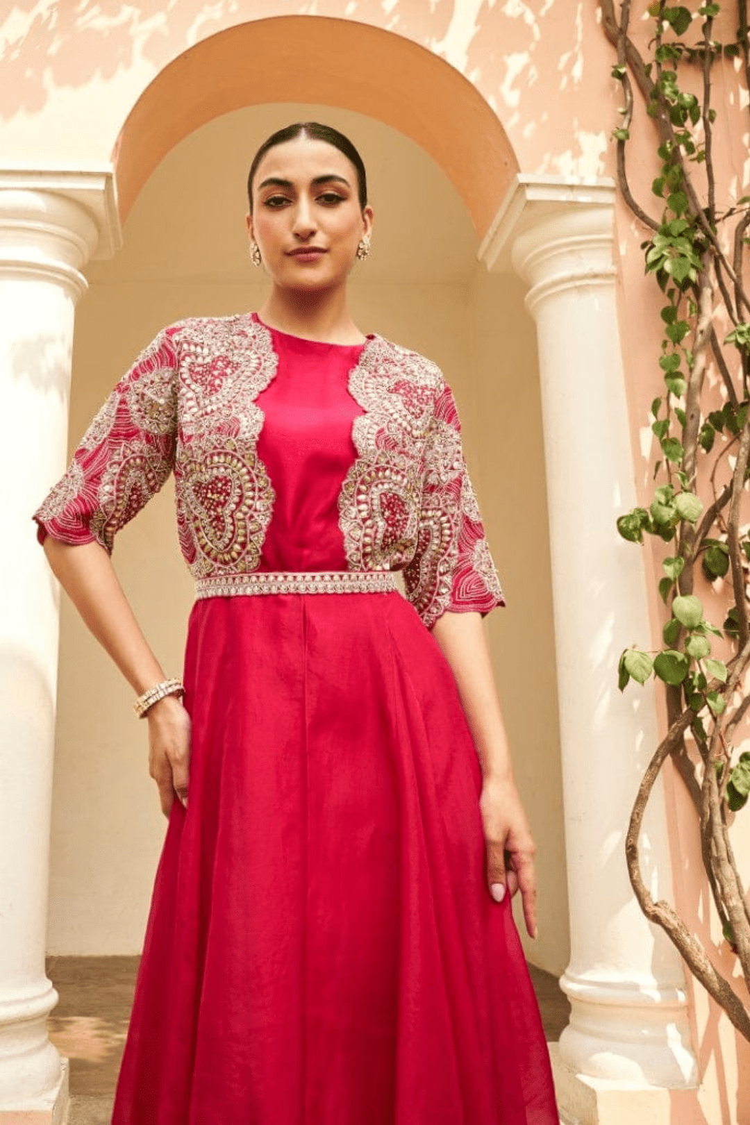 Cut Ruby Embroidered  Jacket Set
