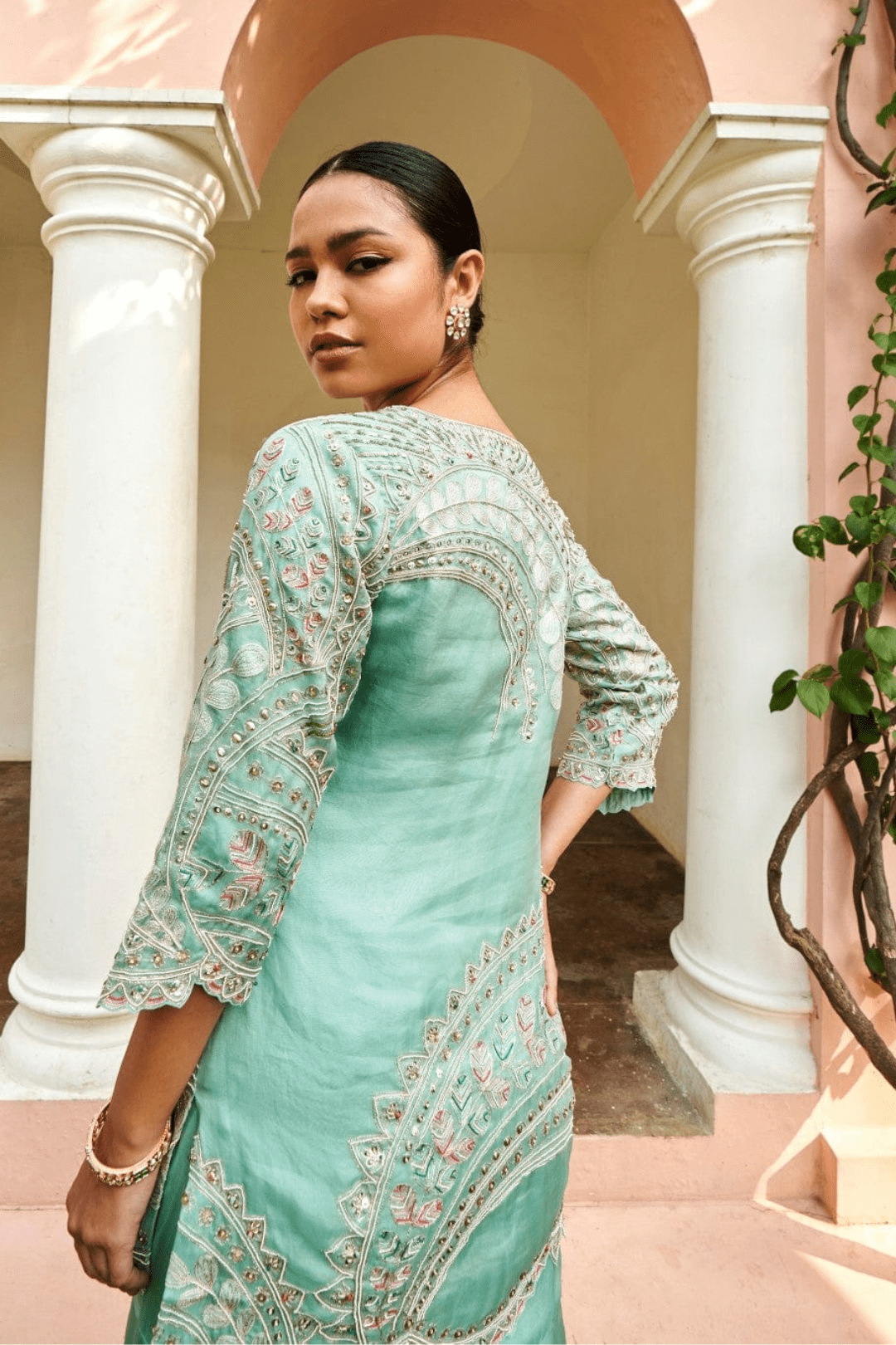 Cadet Blue Embroidered Sharara Set