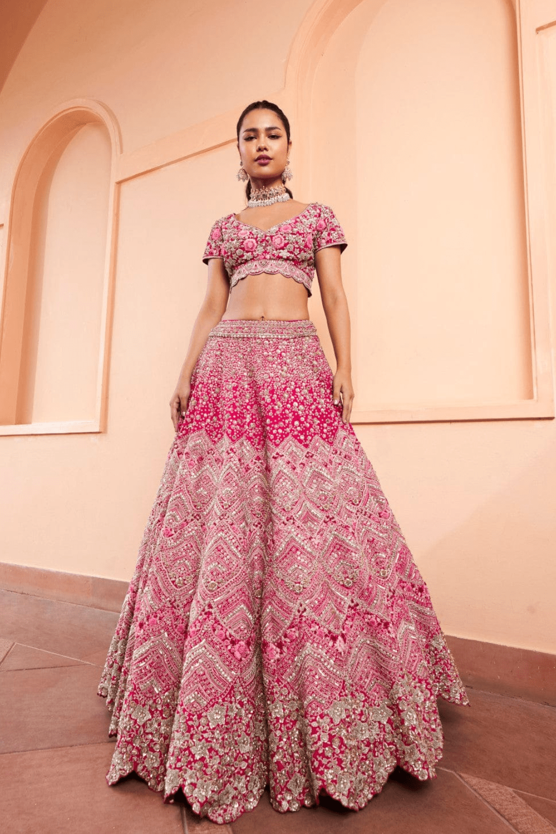 Scarlet Embroidered Lehenga Set