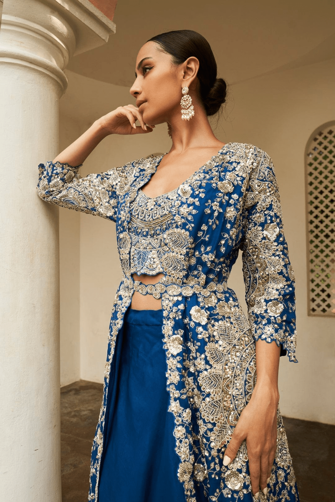 Jade Blue Embroidered Jacket Set