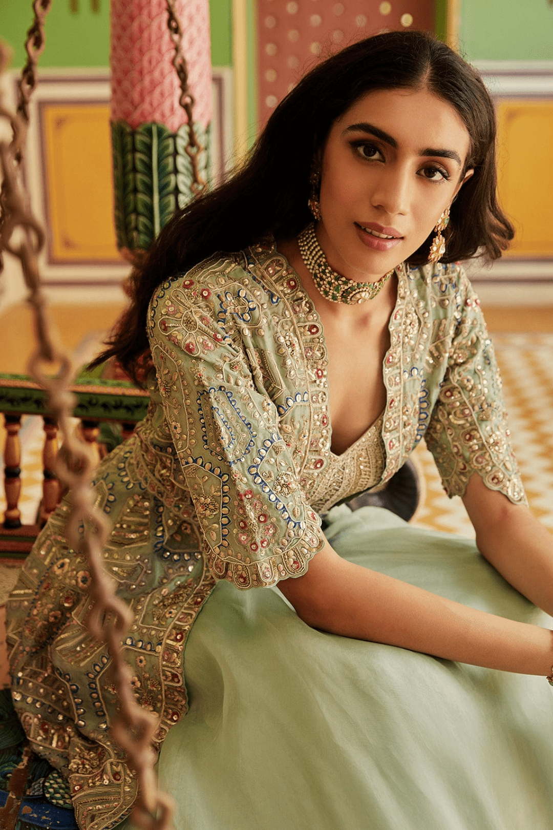 Teal Embroidered Jacket Lehenga Set