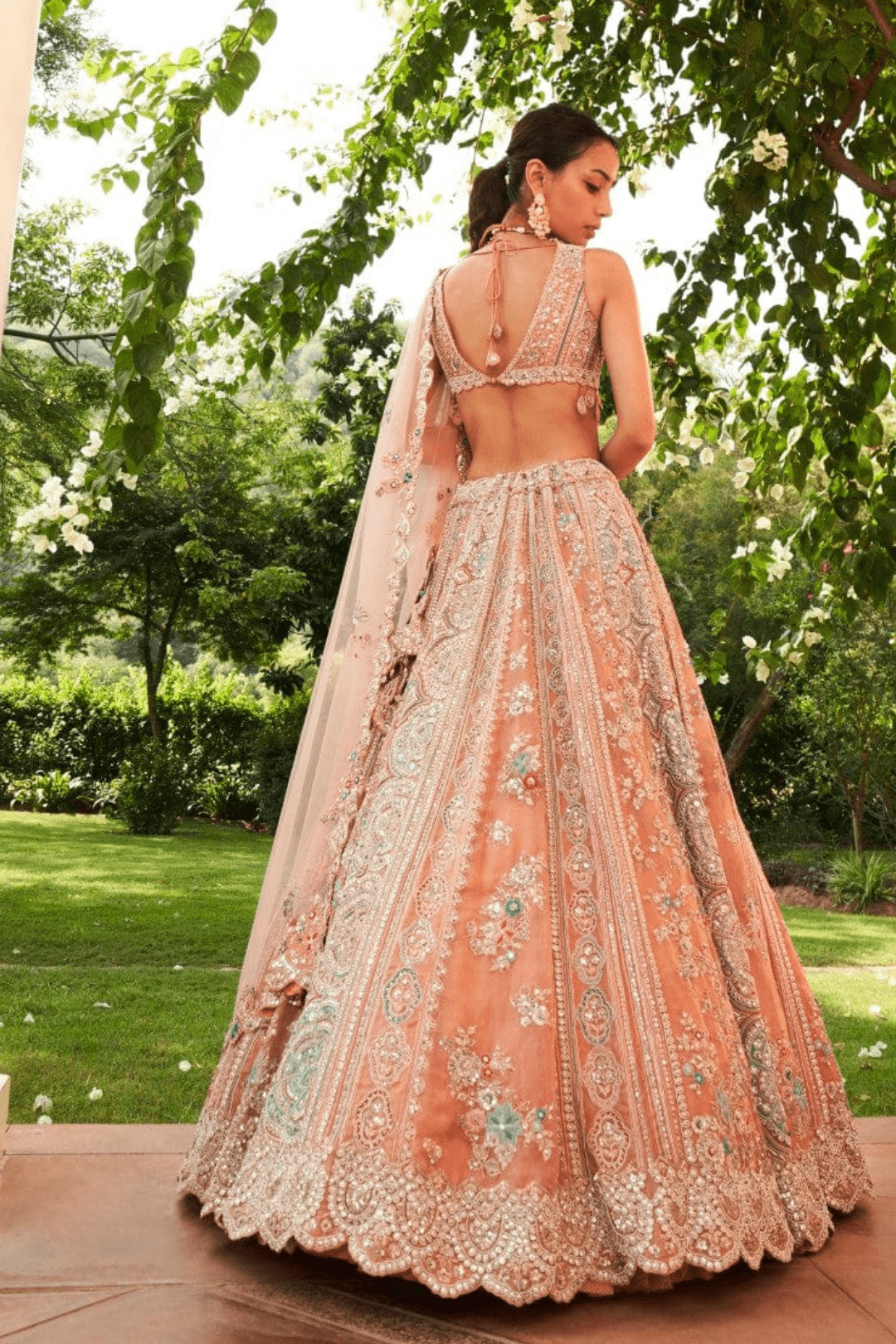 Coral Embroidered Lehenga Set