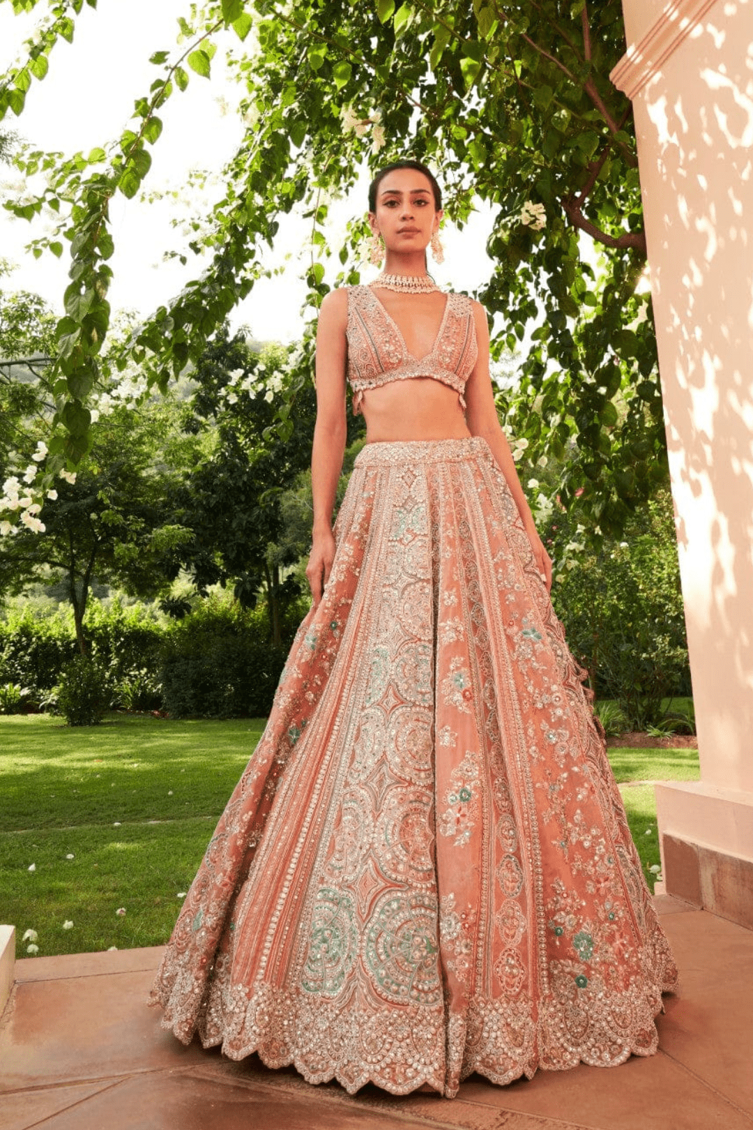 Coral Embroidered Lehenga Set