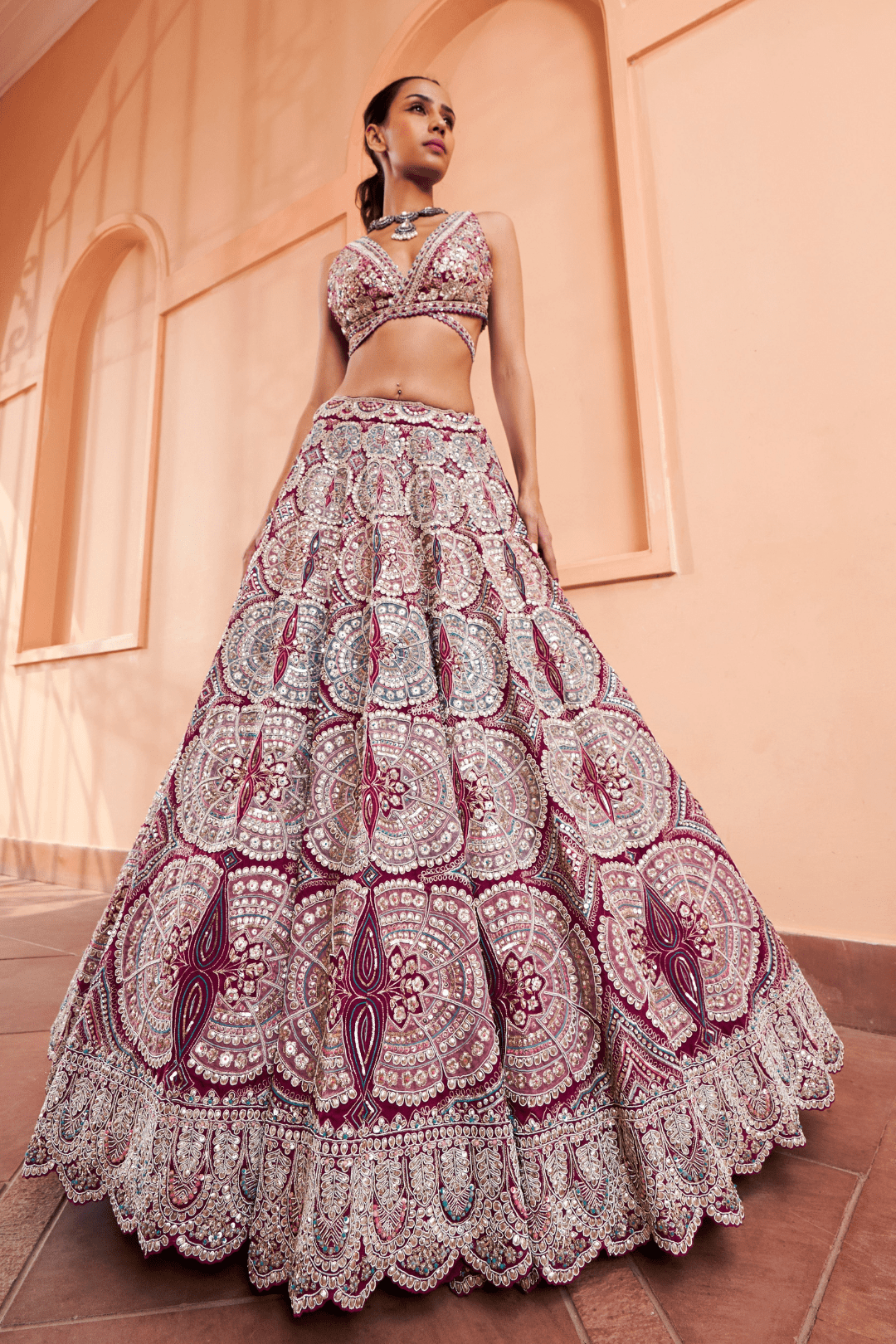 Sangria Plum Embroidered Lehenga Set
