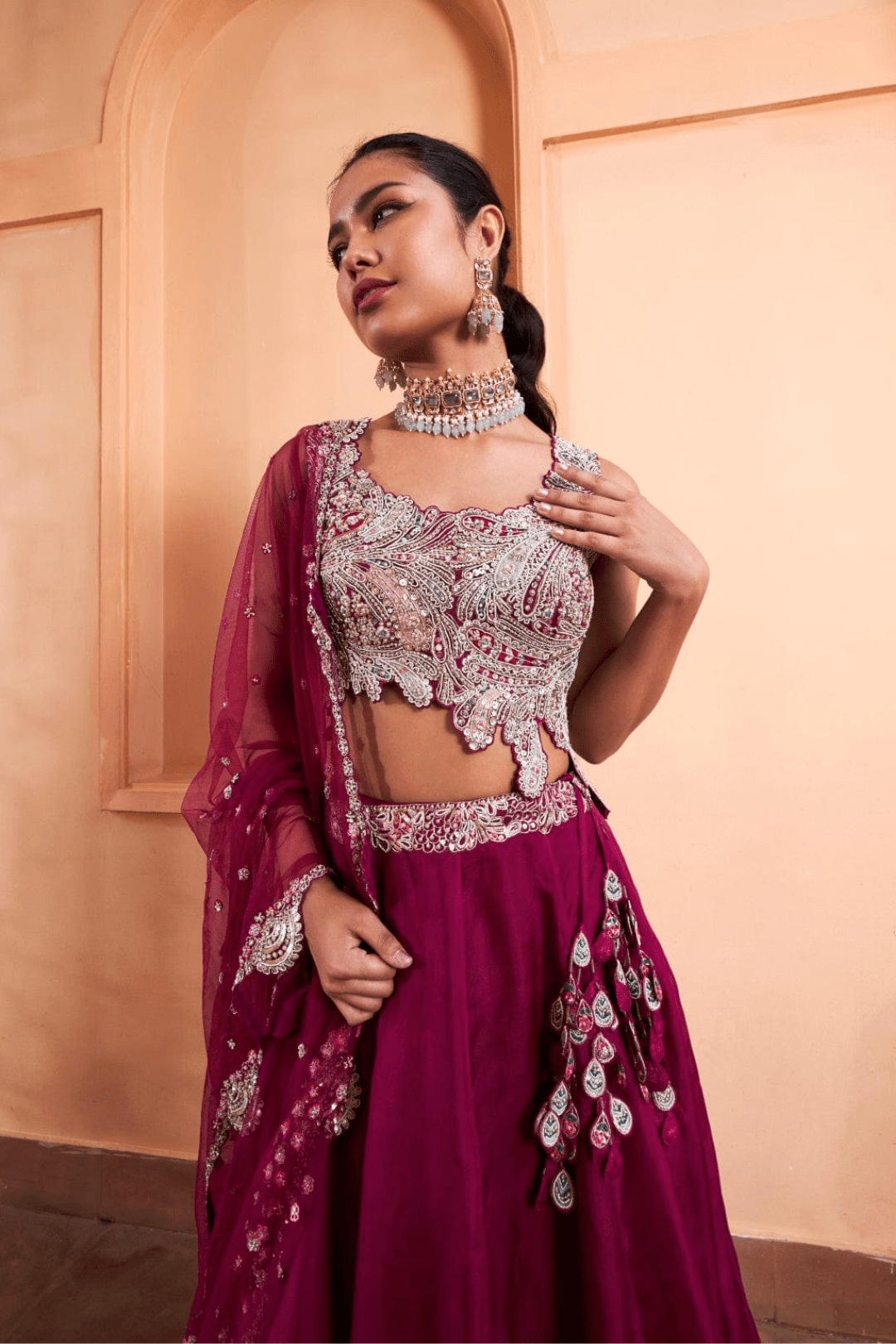 Sangria Plum Embroidered Lehenga Set