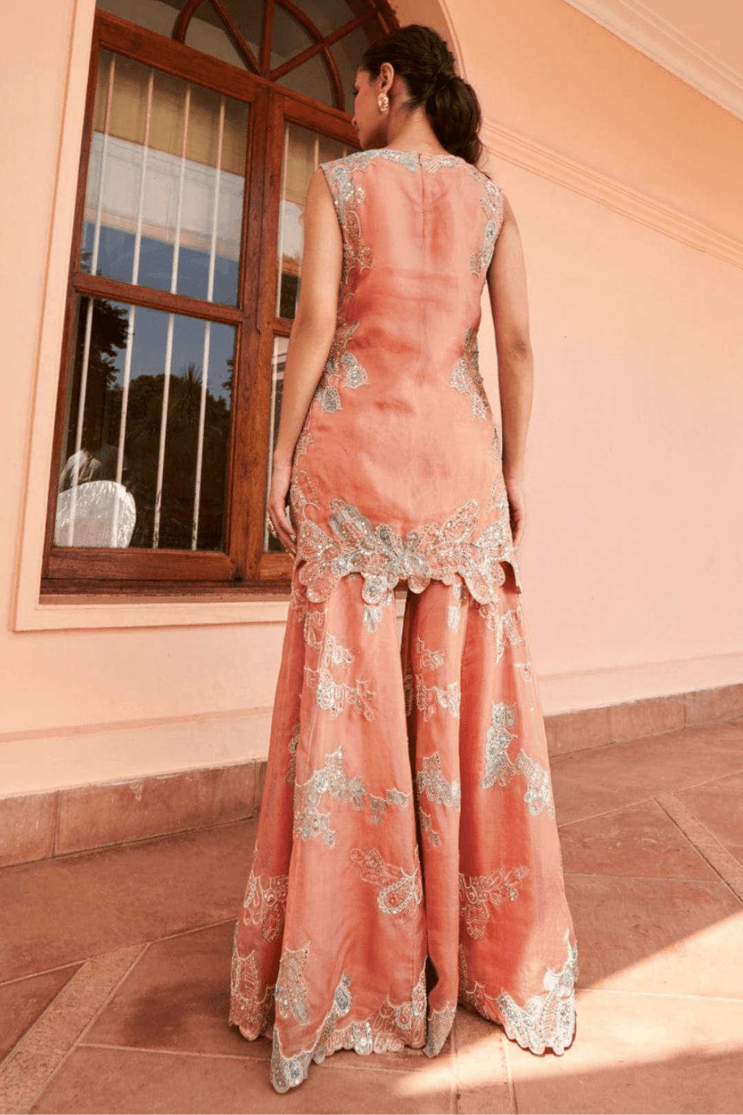 Coral Embroided Sharara
