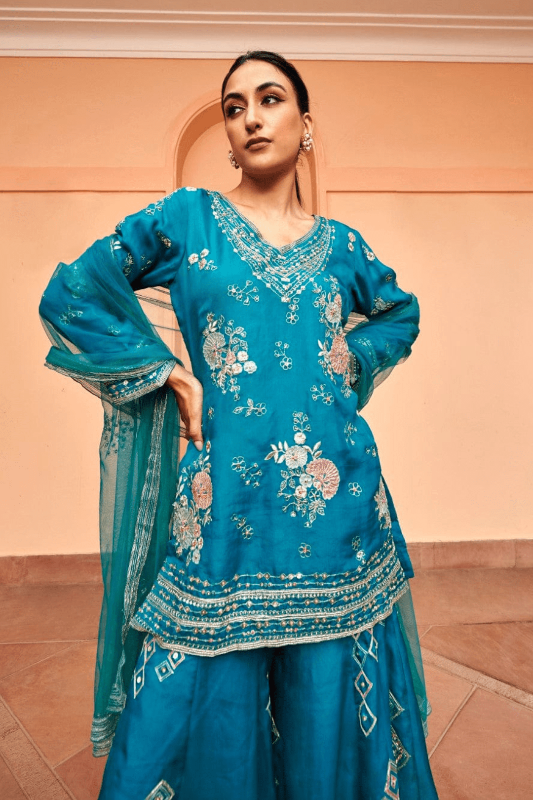 Pine Embroidered Sharara