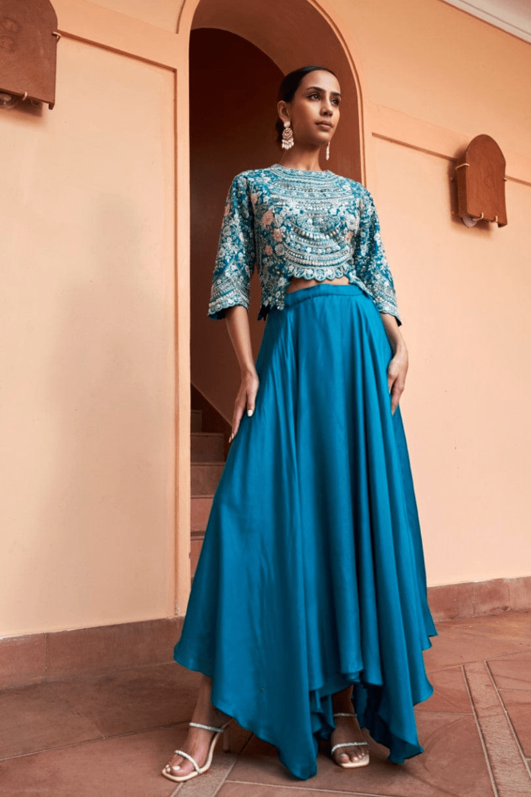 Pine Embroidered Top & Skirt
