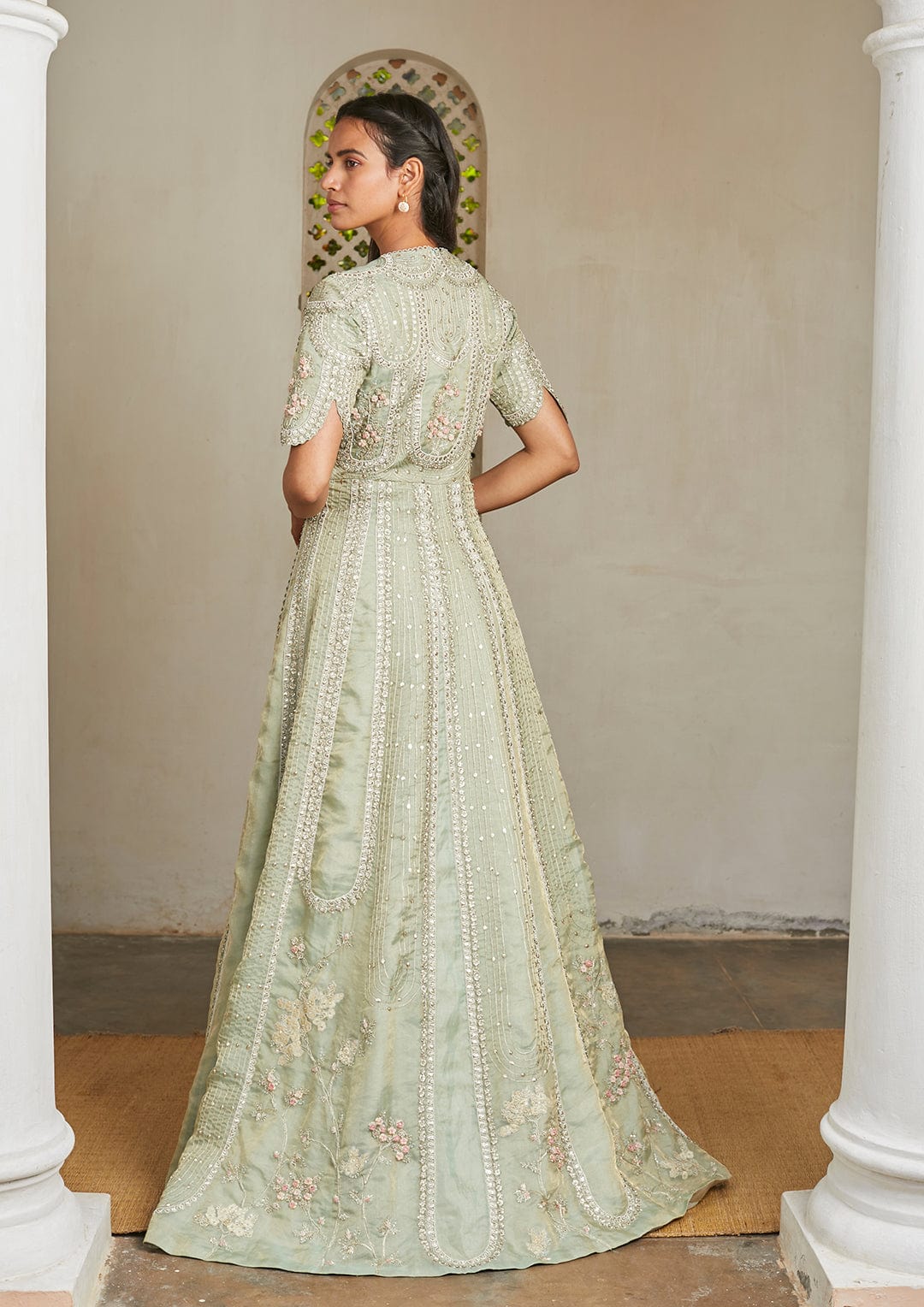 Frost Blue Optical Embroidered Layered Gown