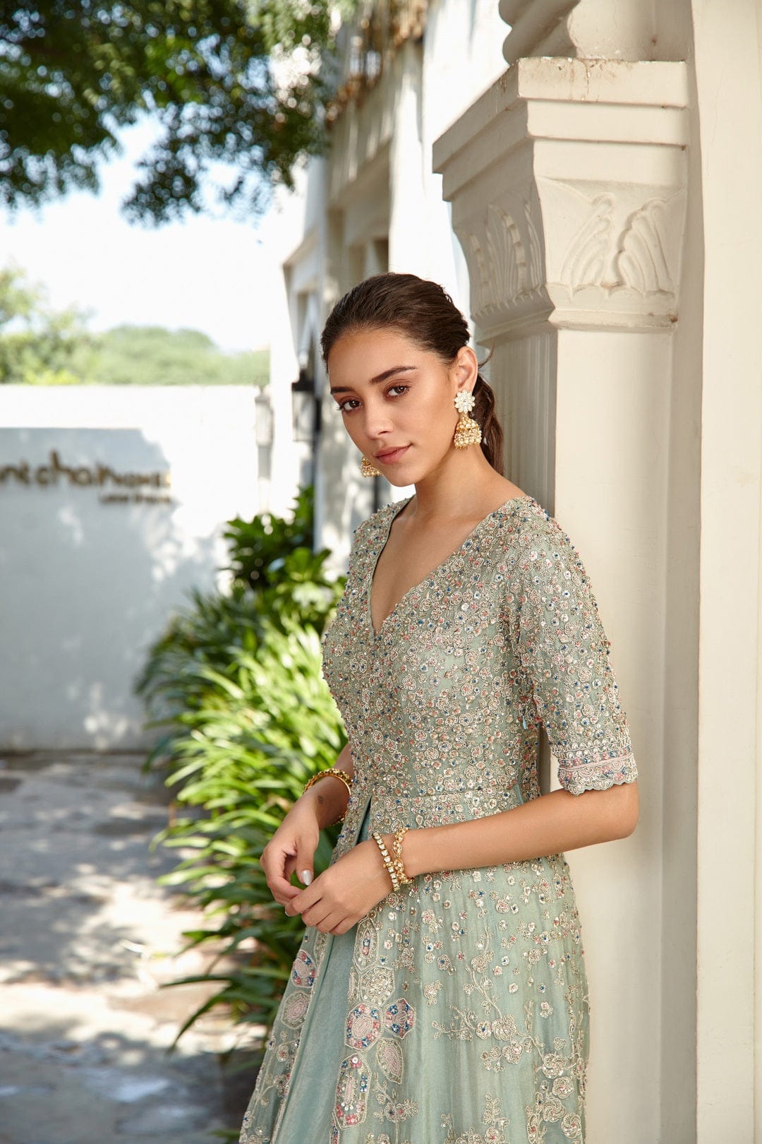 Teal Embroidered Gown