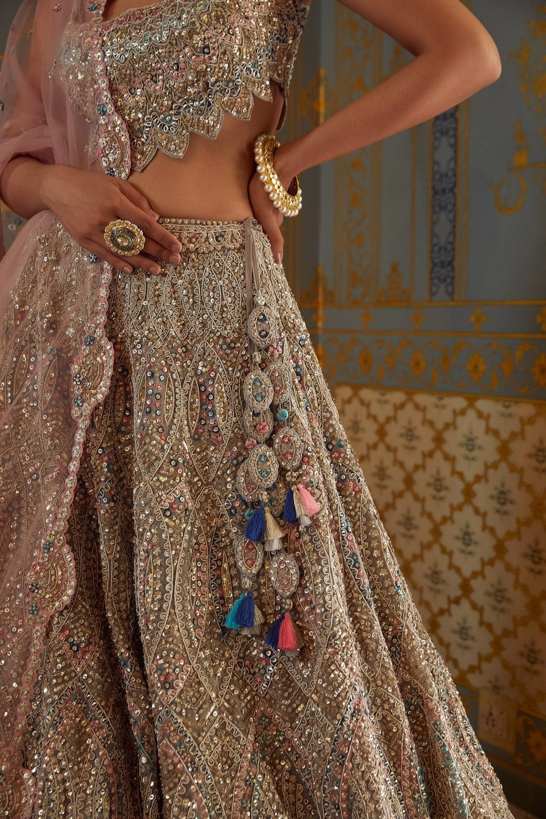 Grey Embroidered Lehenga