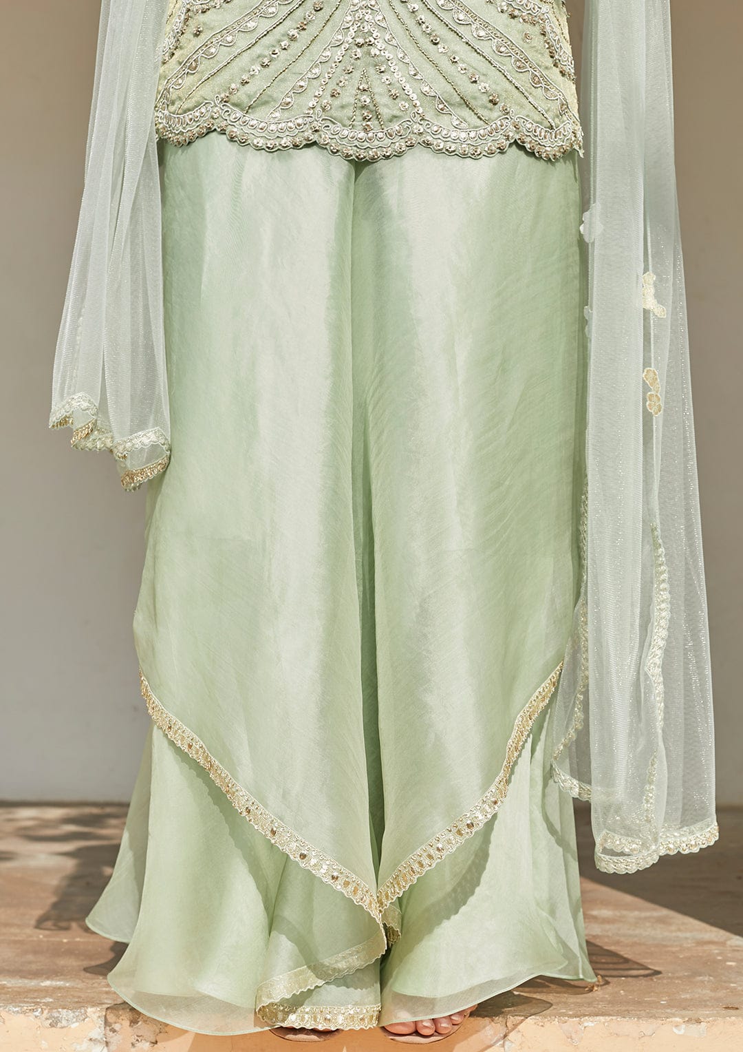Frost Blue Optical Embroidered Sharara Set