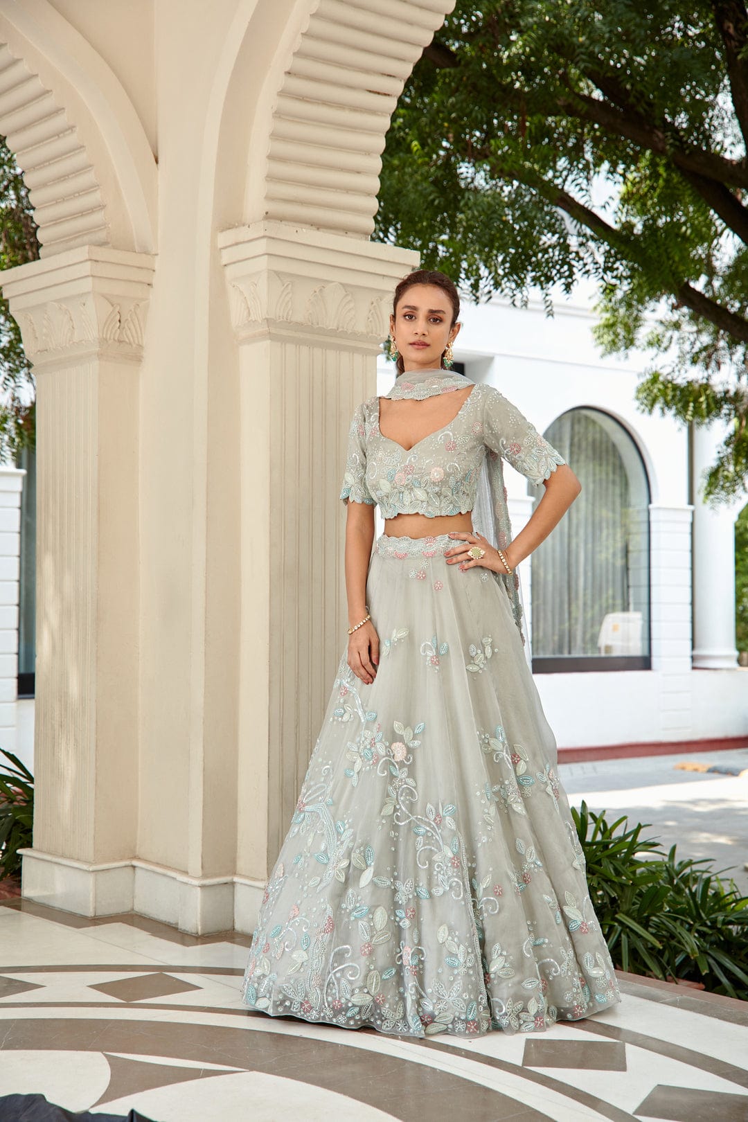 Grey Colored Lehenga Set
