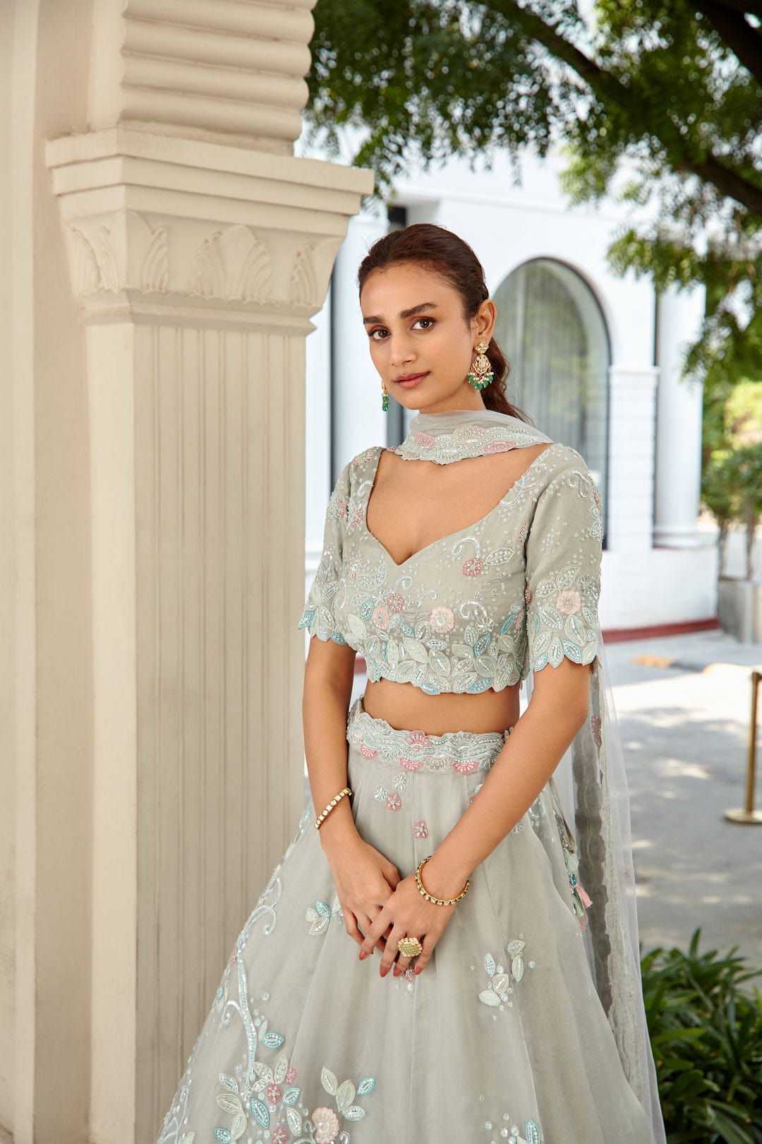 Grey Colored Lehenga Set