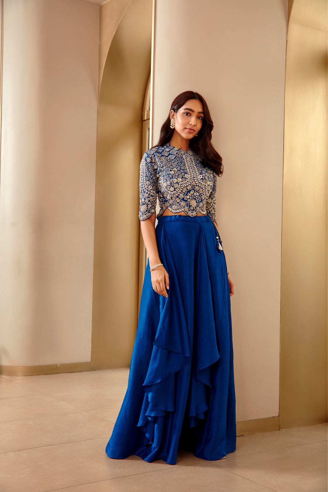 Jade Blue Embroidered Top and Skirt