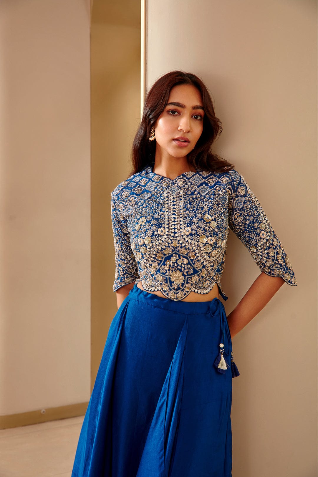 Jade Blue Embroidered Top and Skirt