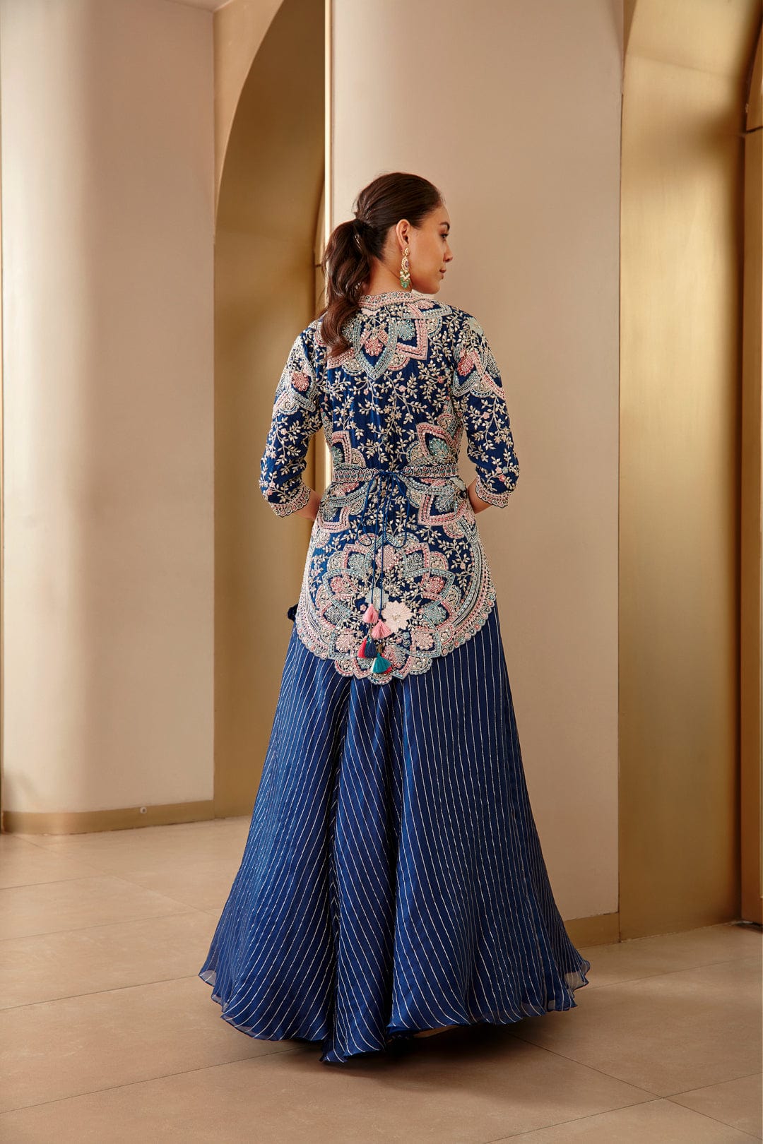 Midnight Blue Embroidered Jacket Set