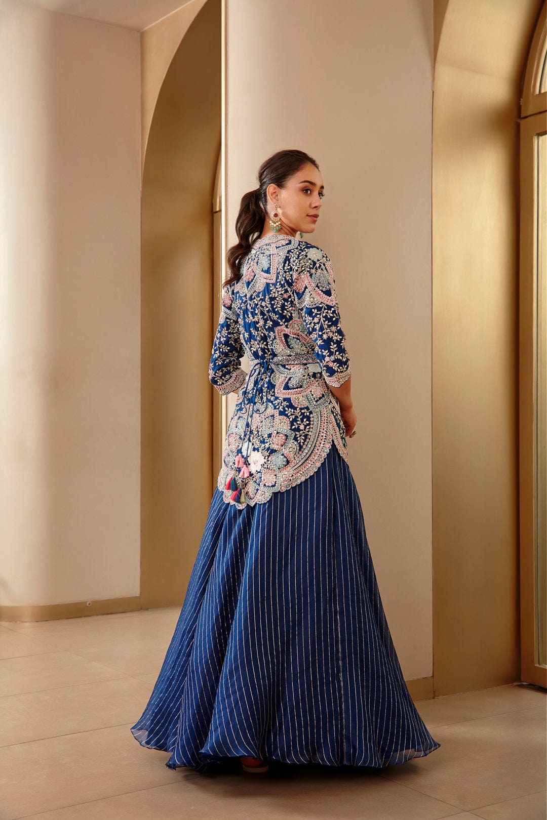 Midnight Blue Embroidered Jacket Set