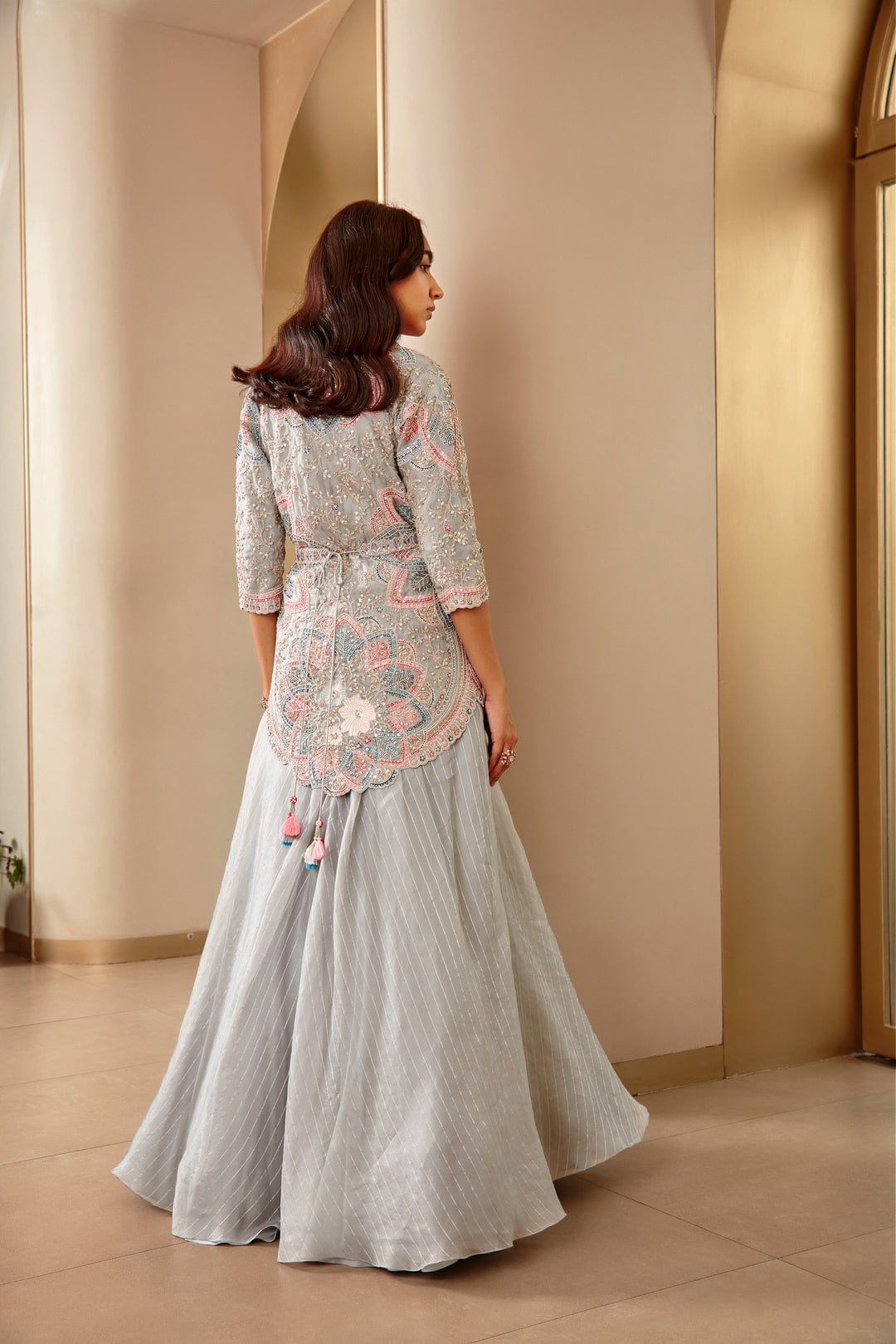 Grey Embroidered Jacket Set