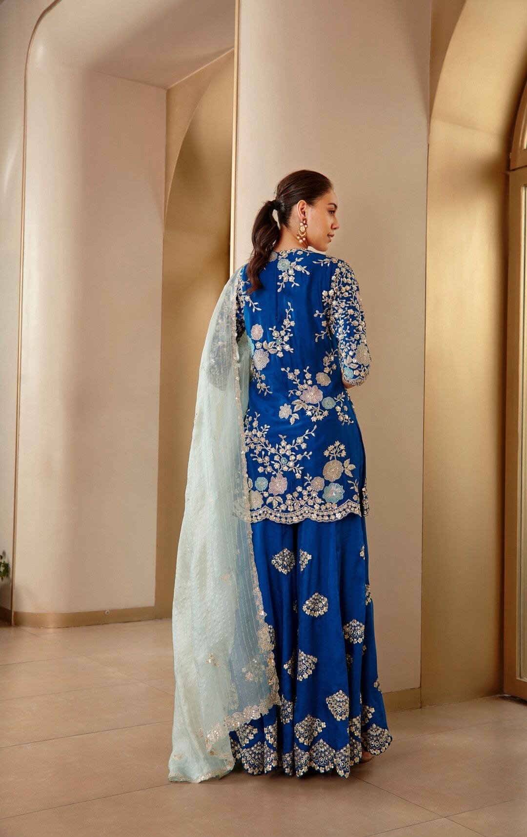 Jade Blue Embroidered Sharara Set