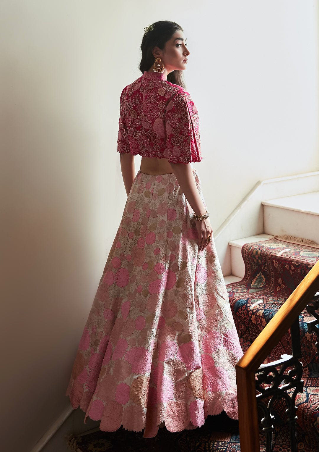 Gul Brocade and Applique Lehenga Set