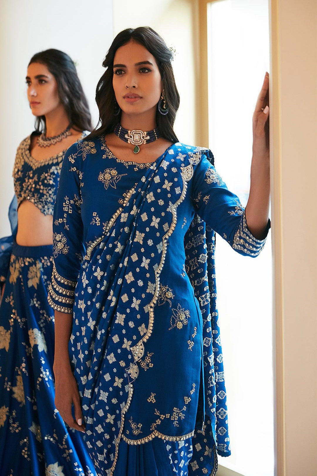 Leher Embroidered Saree and Long Blouse