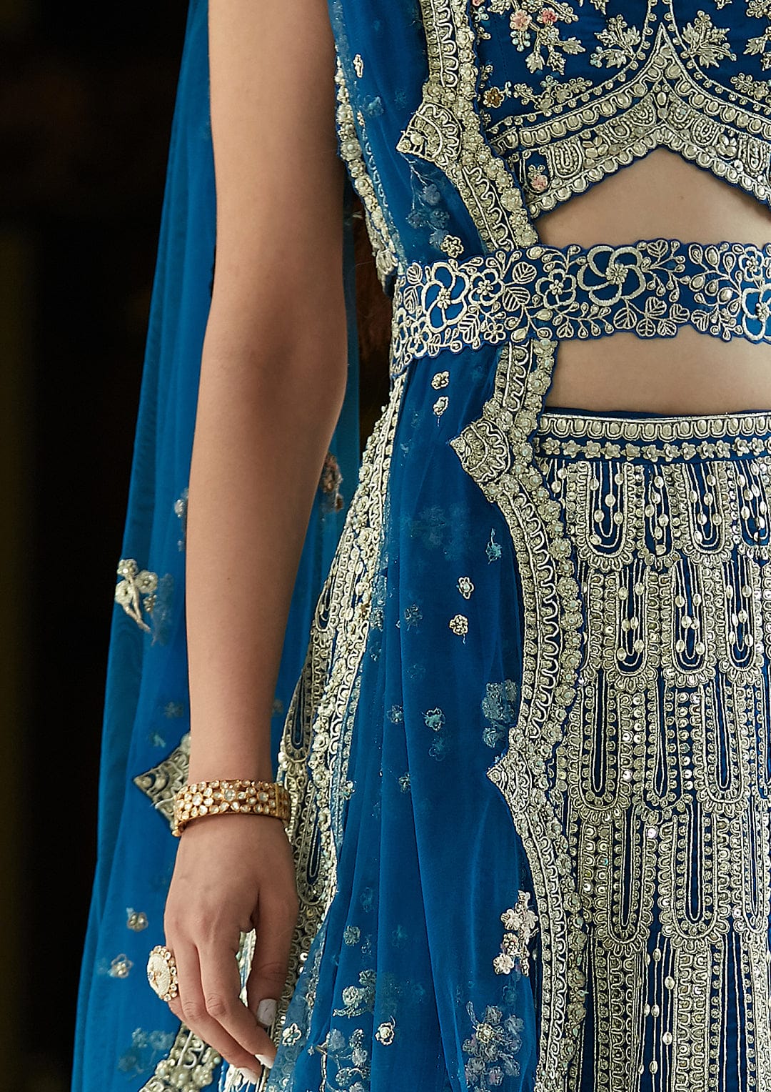 Leher Optical Embroidered Lehenga Set with Belt